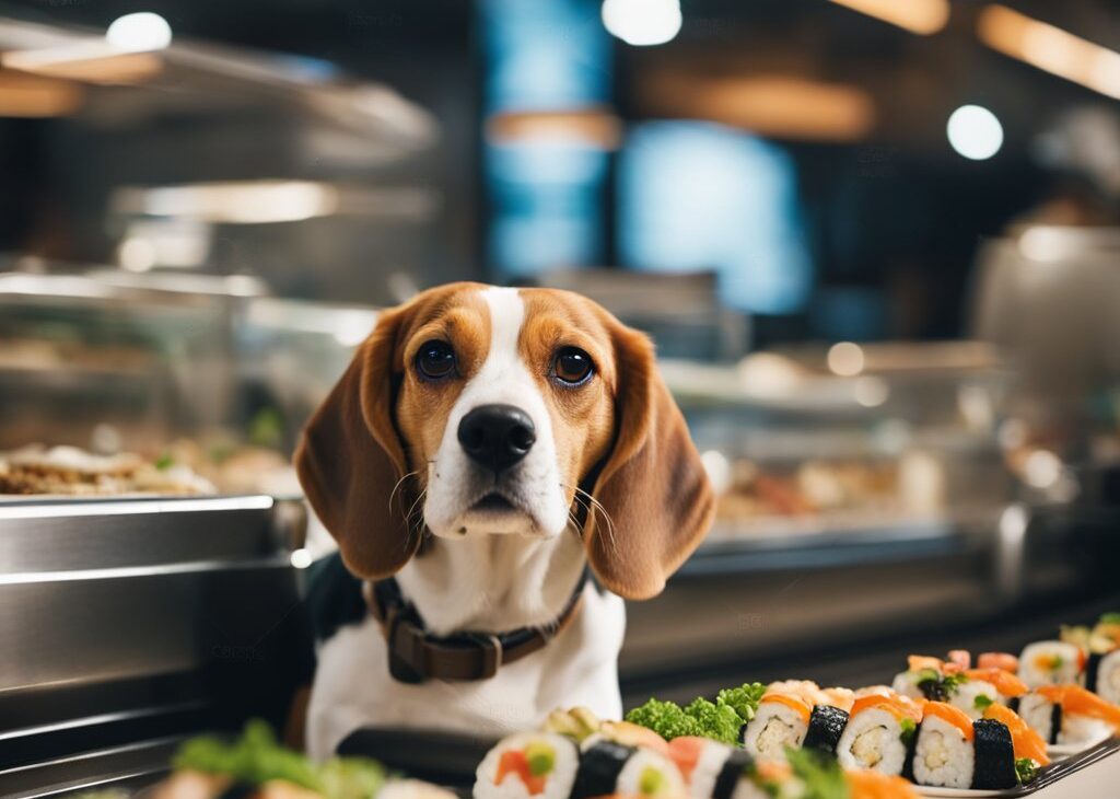 beagle with sushi