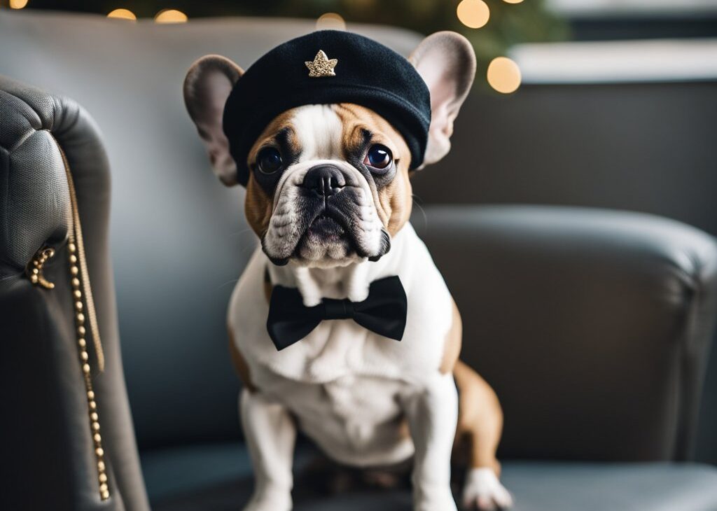 french bulldog in hat and bow tie