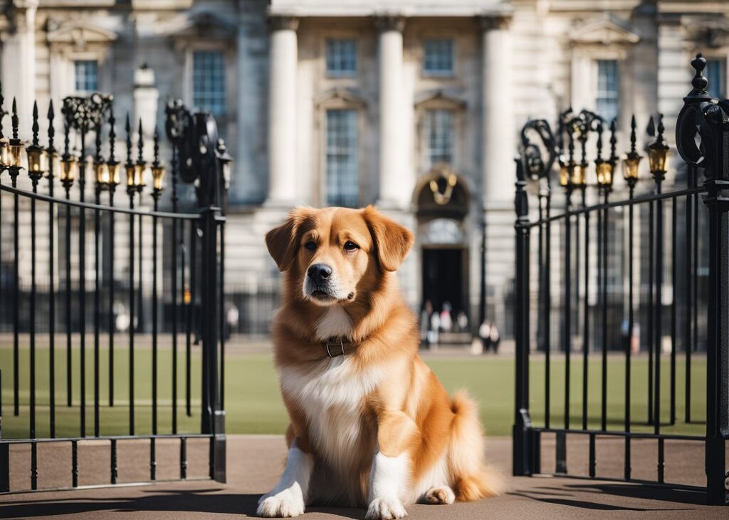 british dog outside buckingham palace