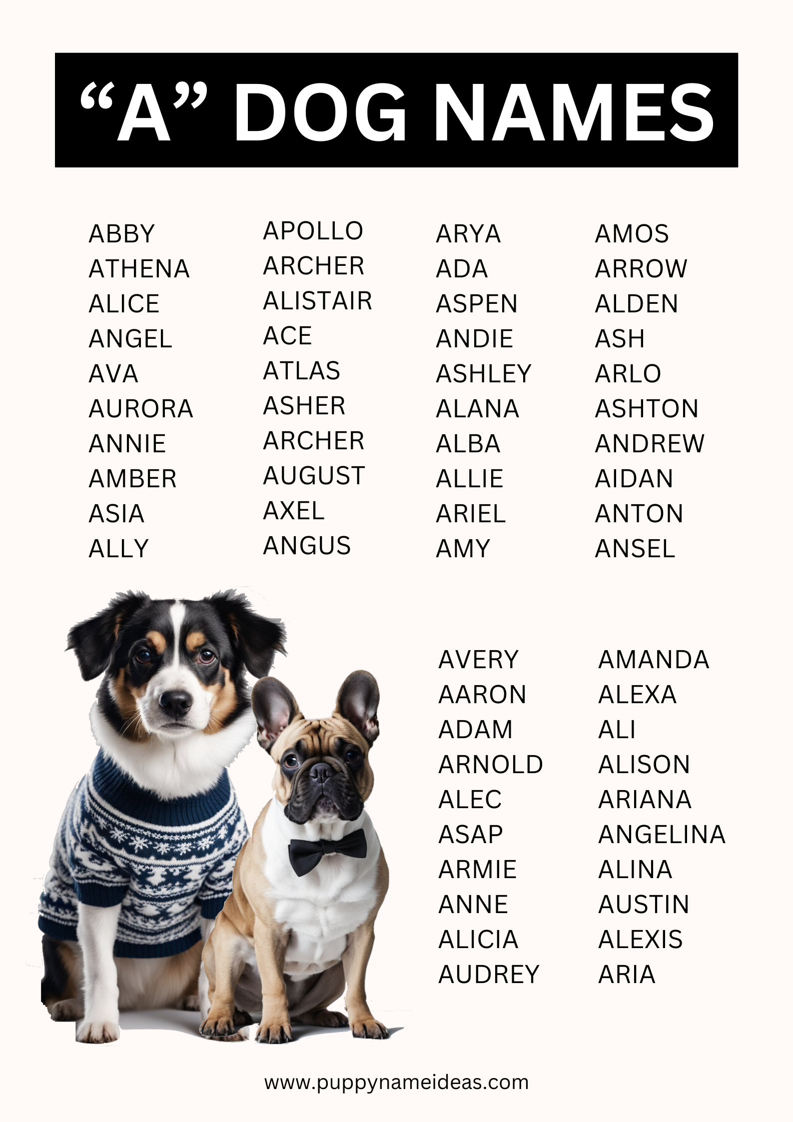 list of dog names that start with A