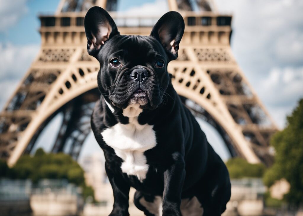 french bulldog outside eiffel tower