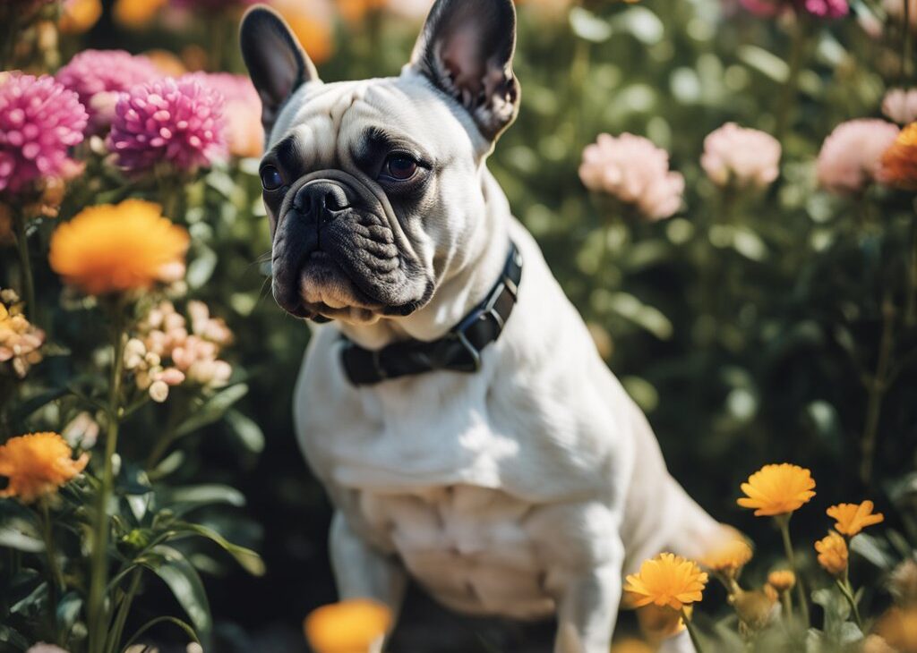 french bulldog female with flowers

