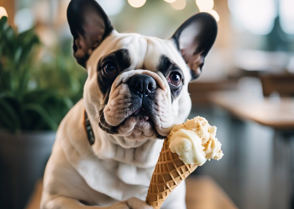 french bulldog with icecream