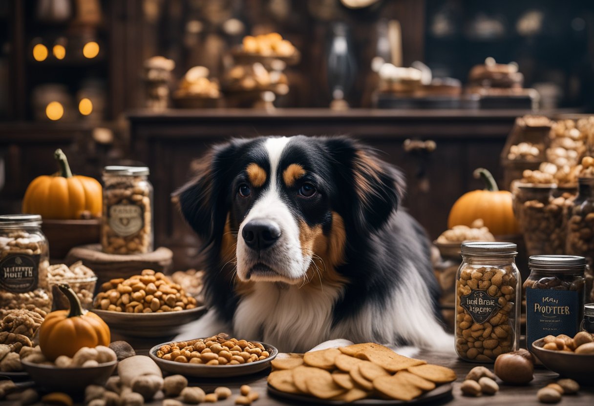 dog surrounded by harry potter food