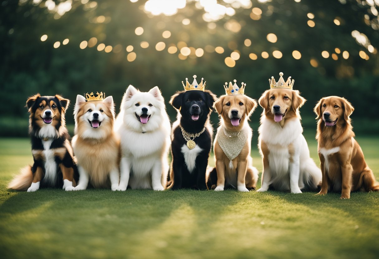 group of dog with crowns on