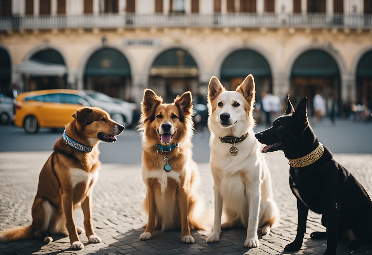 four dogs in european city