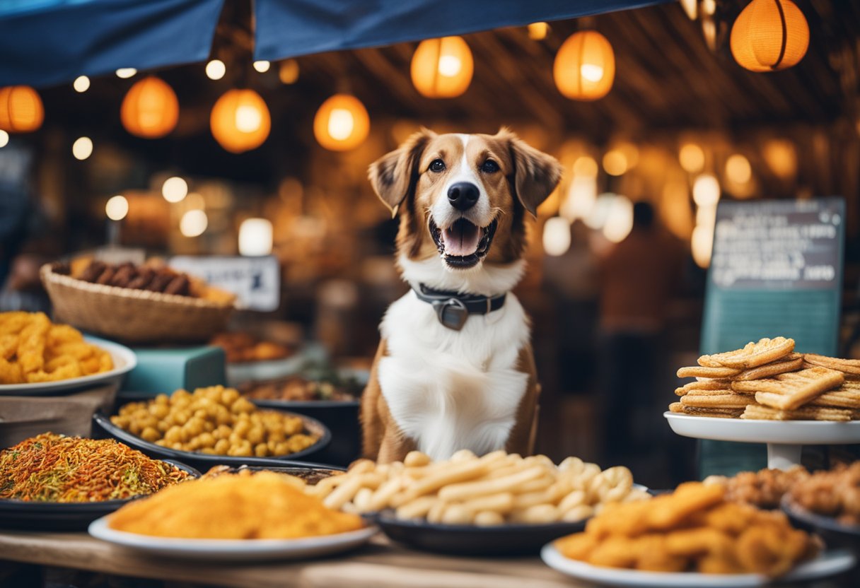 dog surrounded by spanish food
