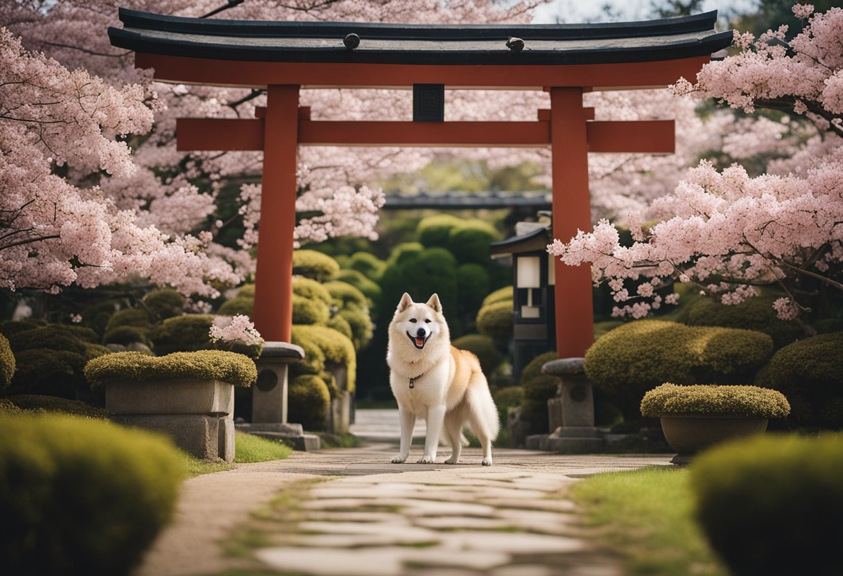 dog with cherry blossoms