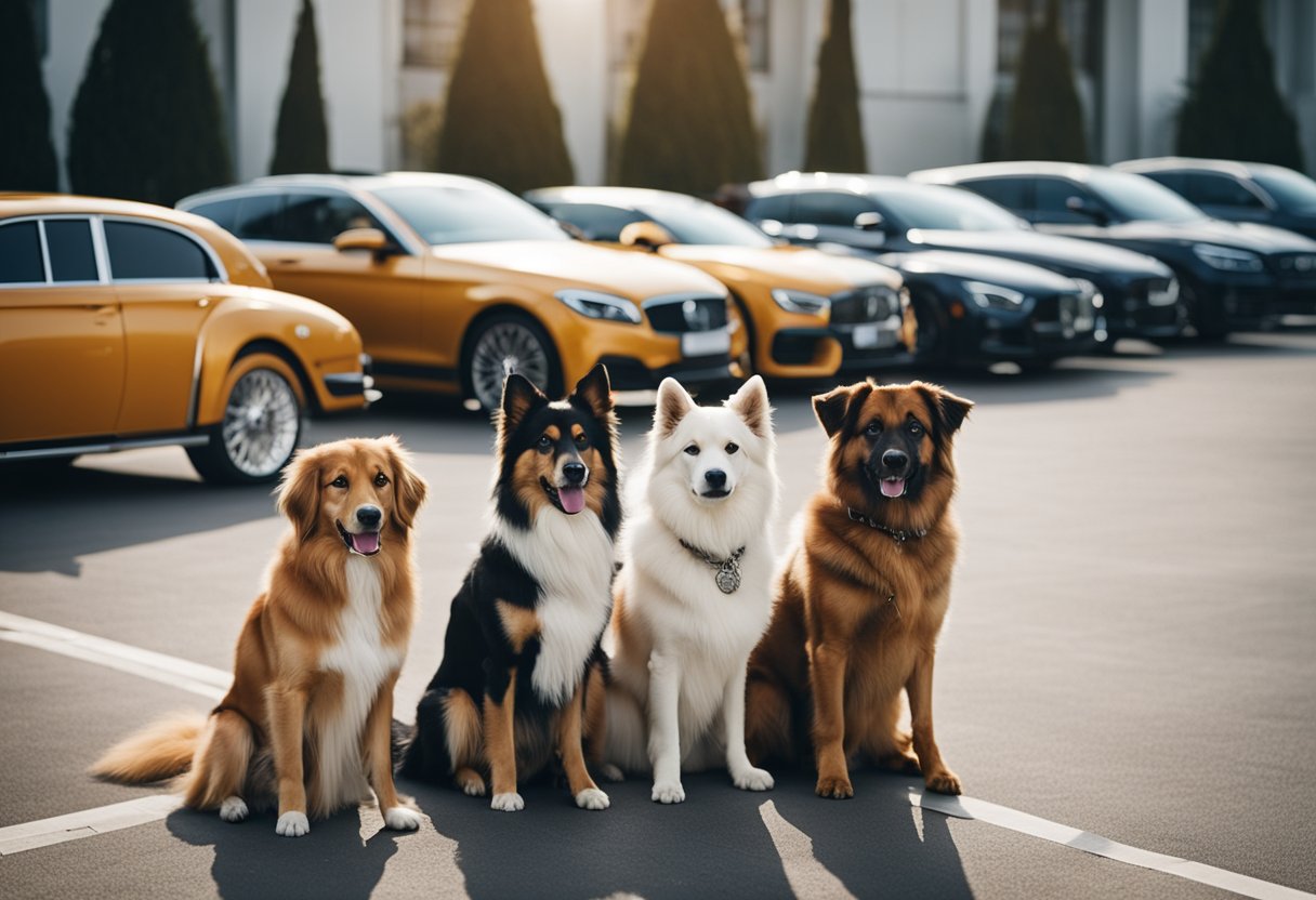 four dogs in a car park