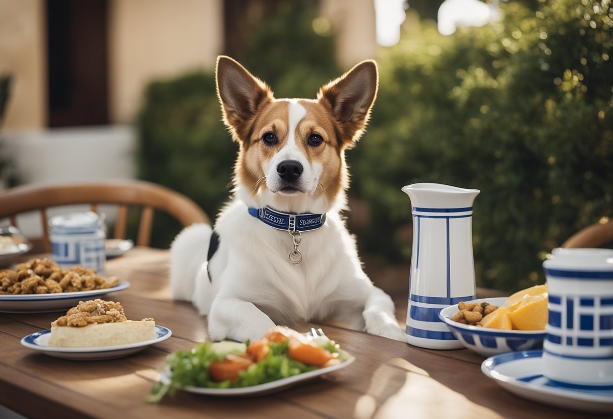 dog with greek food