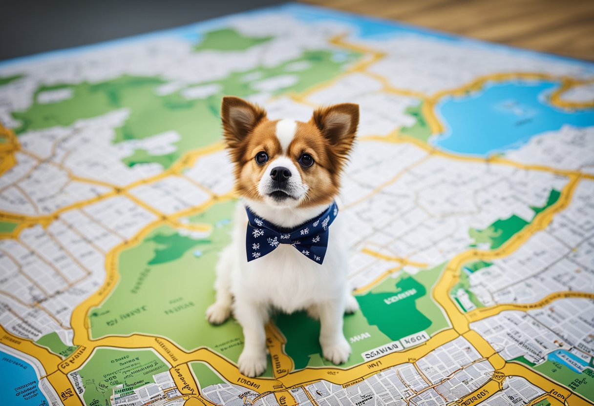 dog sitting on top of map