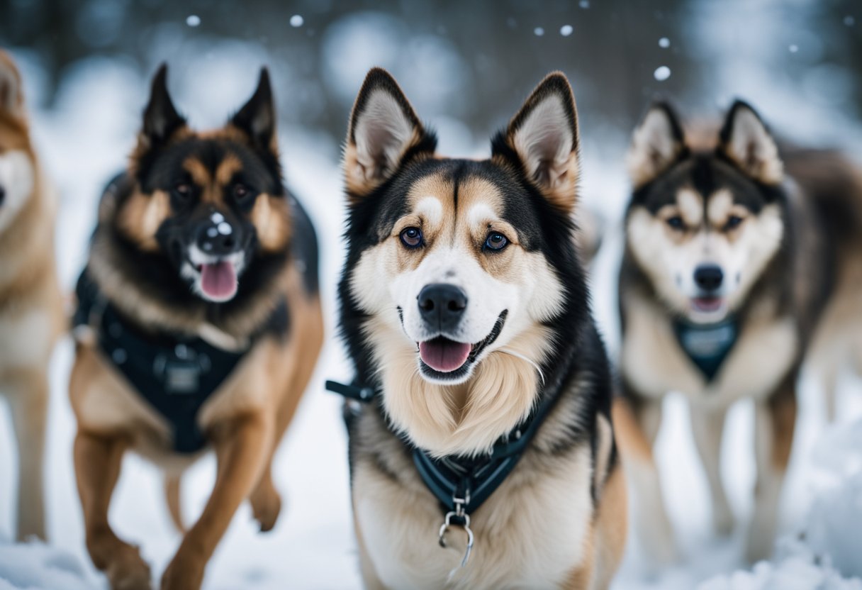 three alaskan dogs