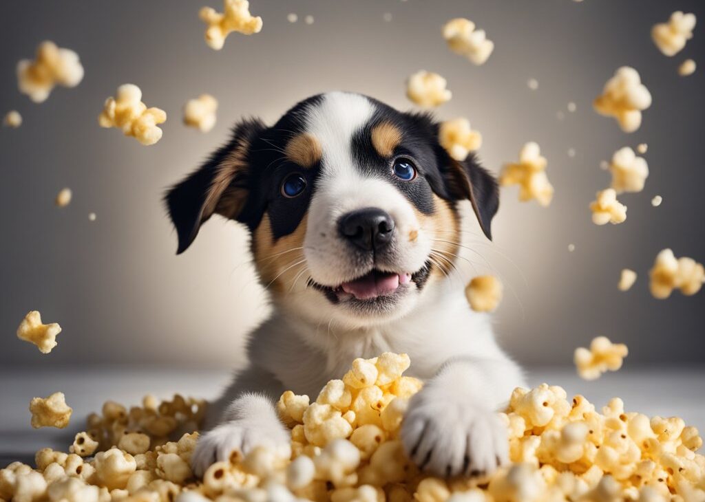 puppy with popcorn