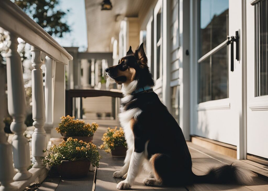 dog on country porch