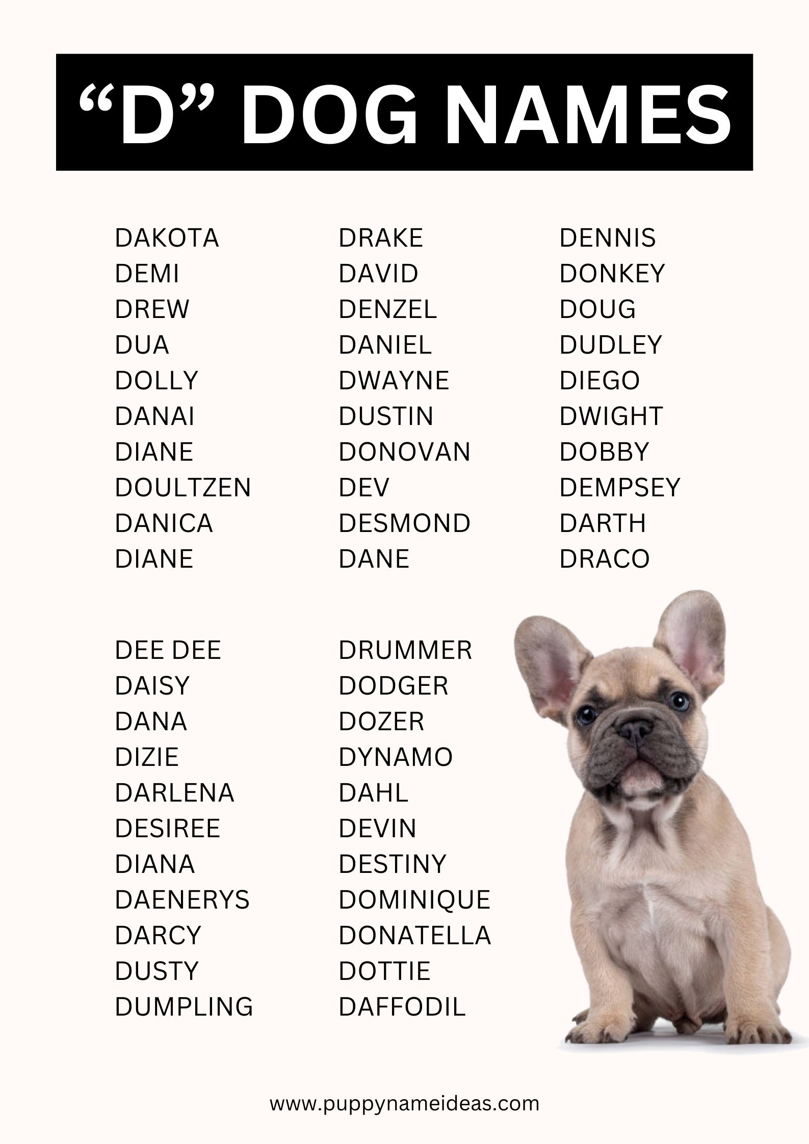 list of dog names that start with D