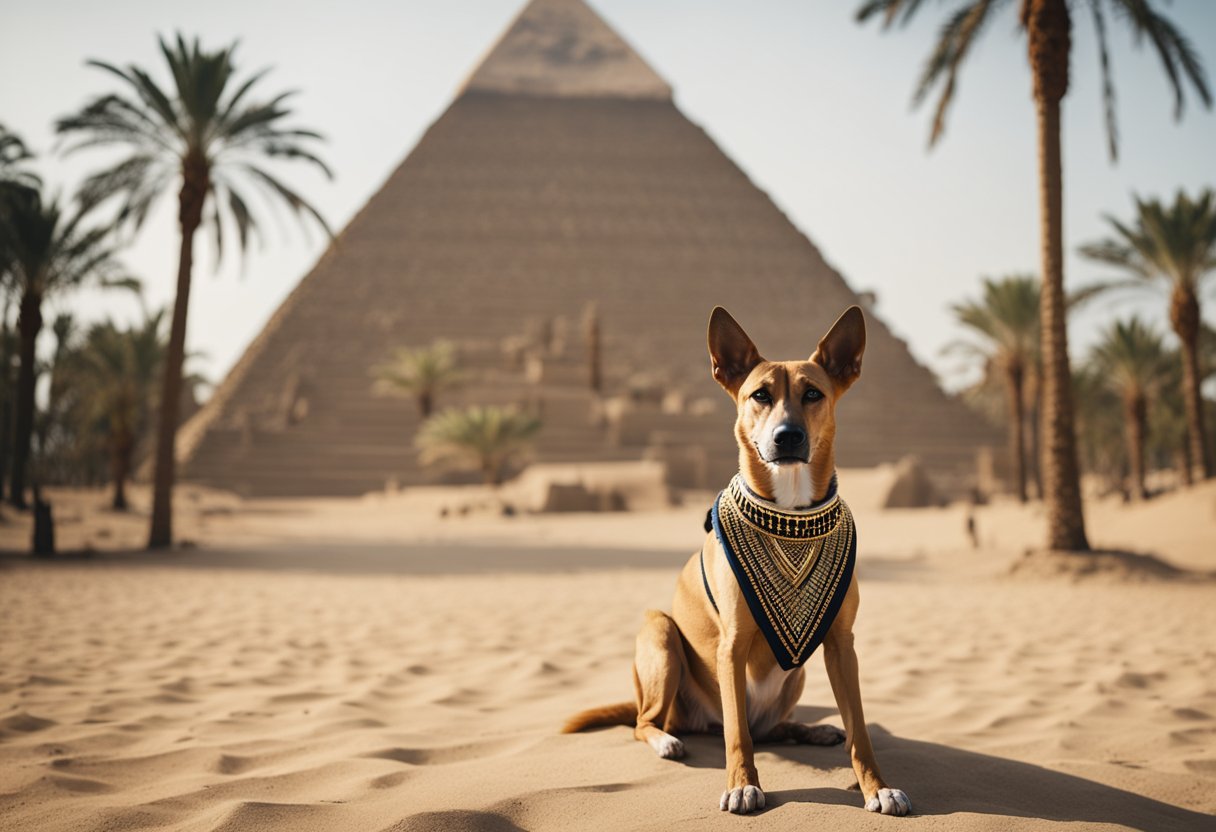 dog in front of pyramid