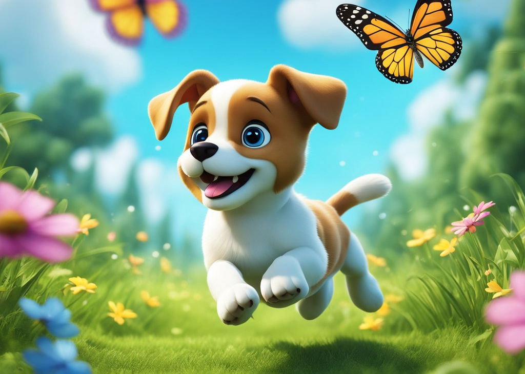 cartoon dog with butterfly