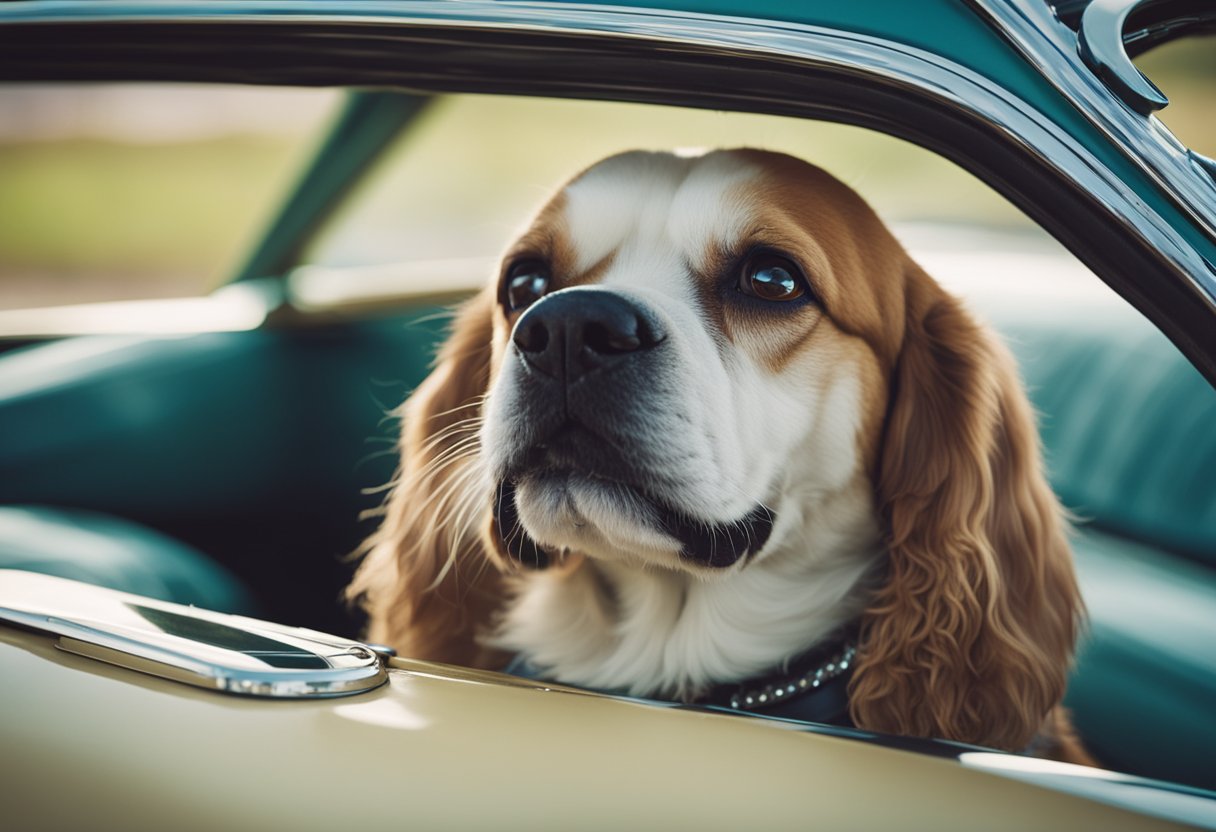 dog in a classic car