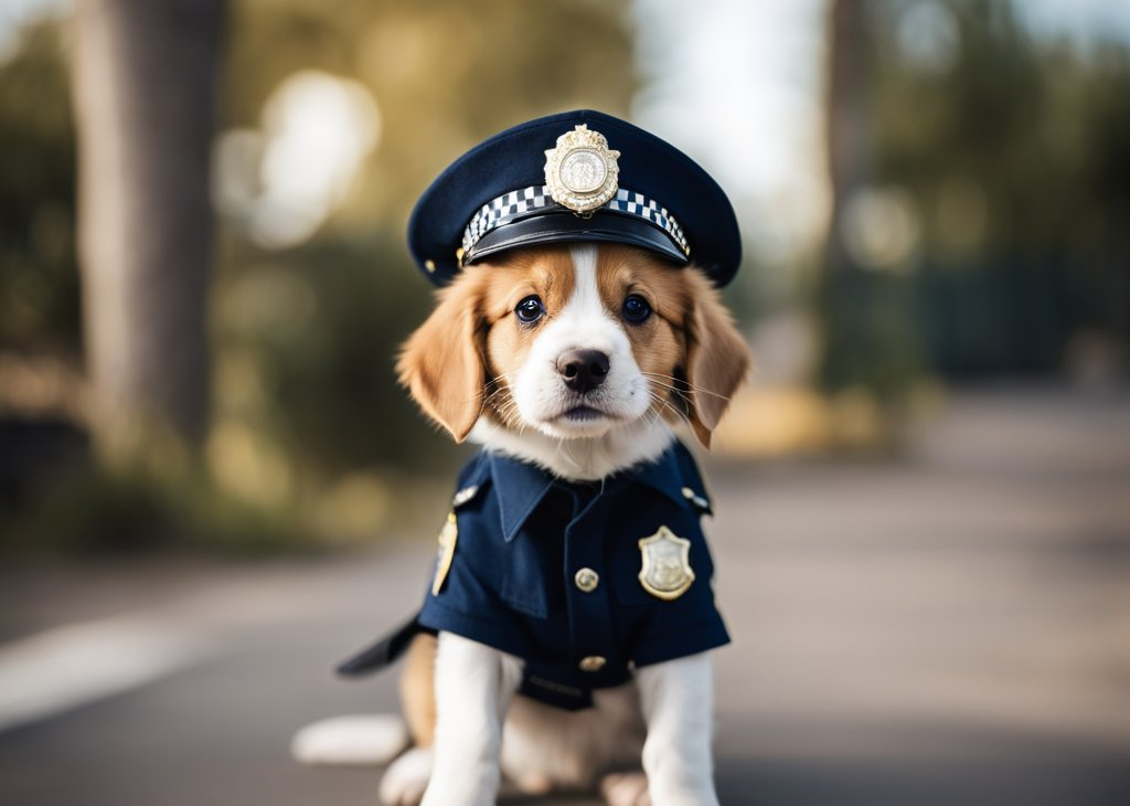 puppy in police outfit