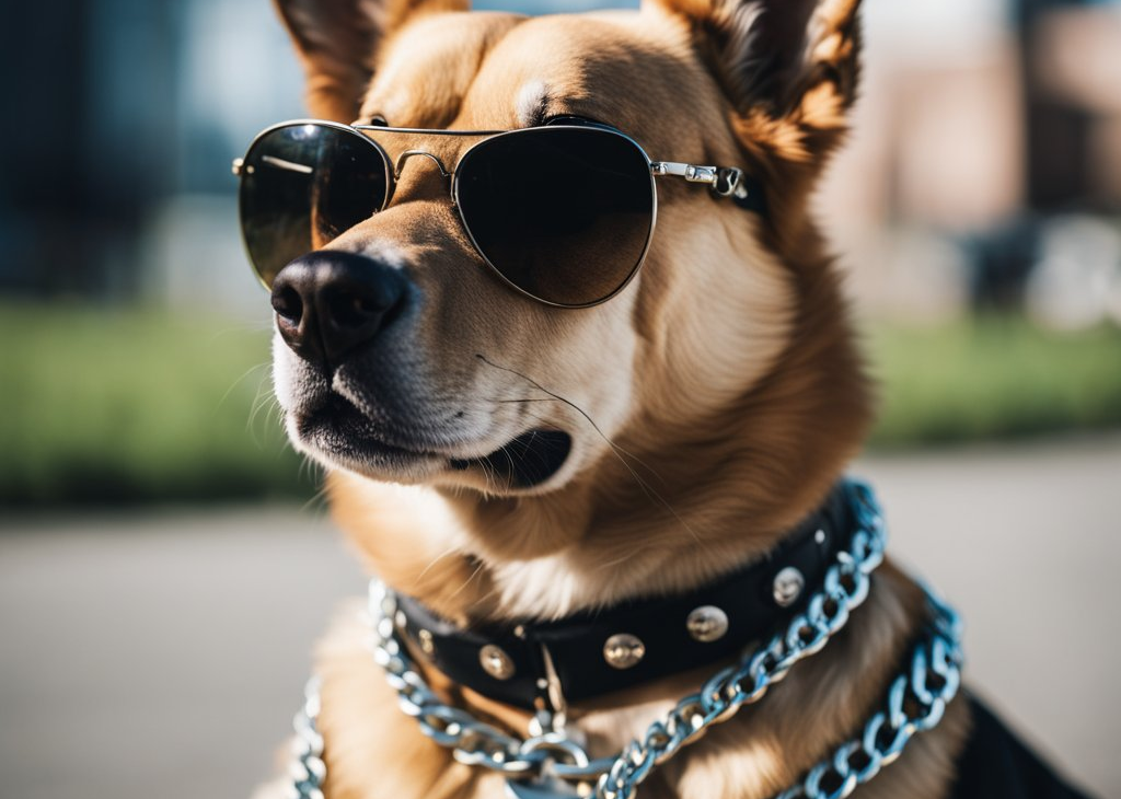 badass dog with sunglasses and chains