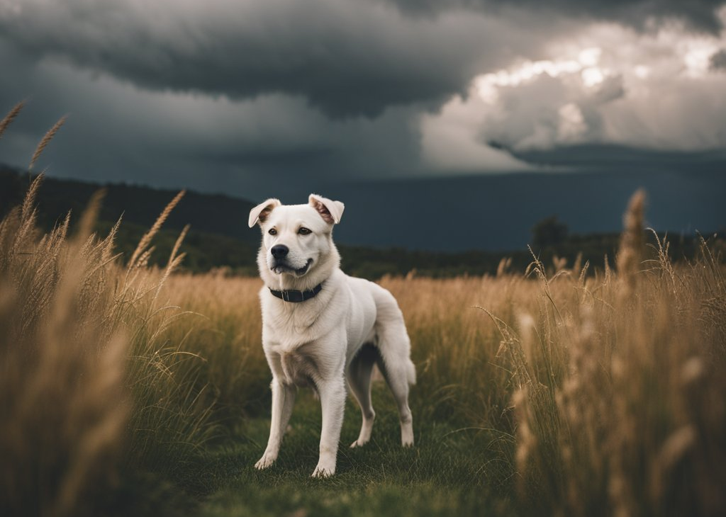 dog with storm in background