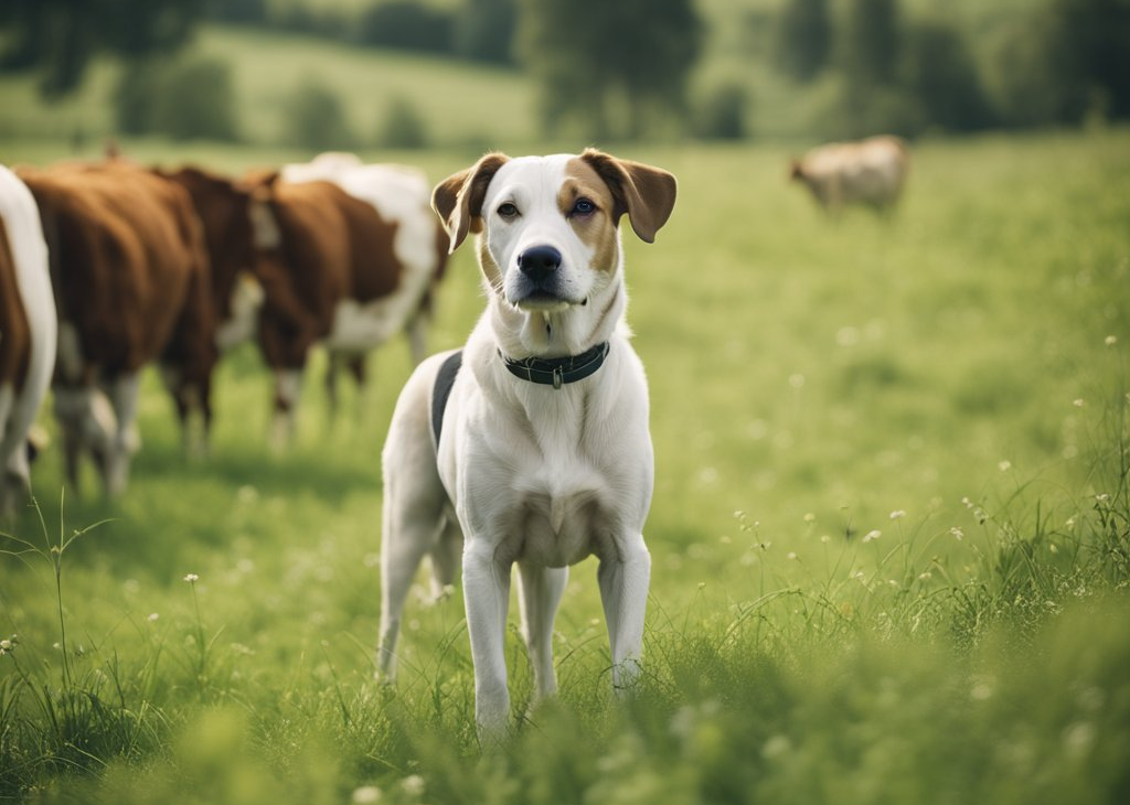 dog with cows
