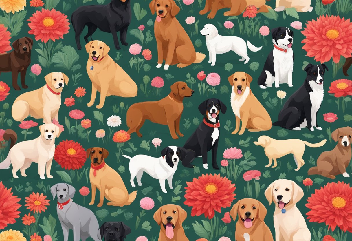 dog wallpaper with red flowers