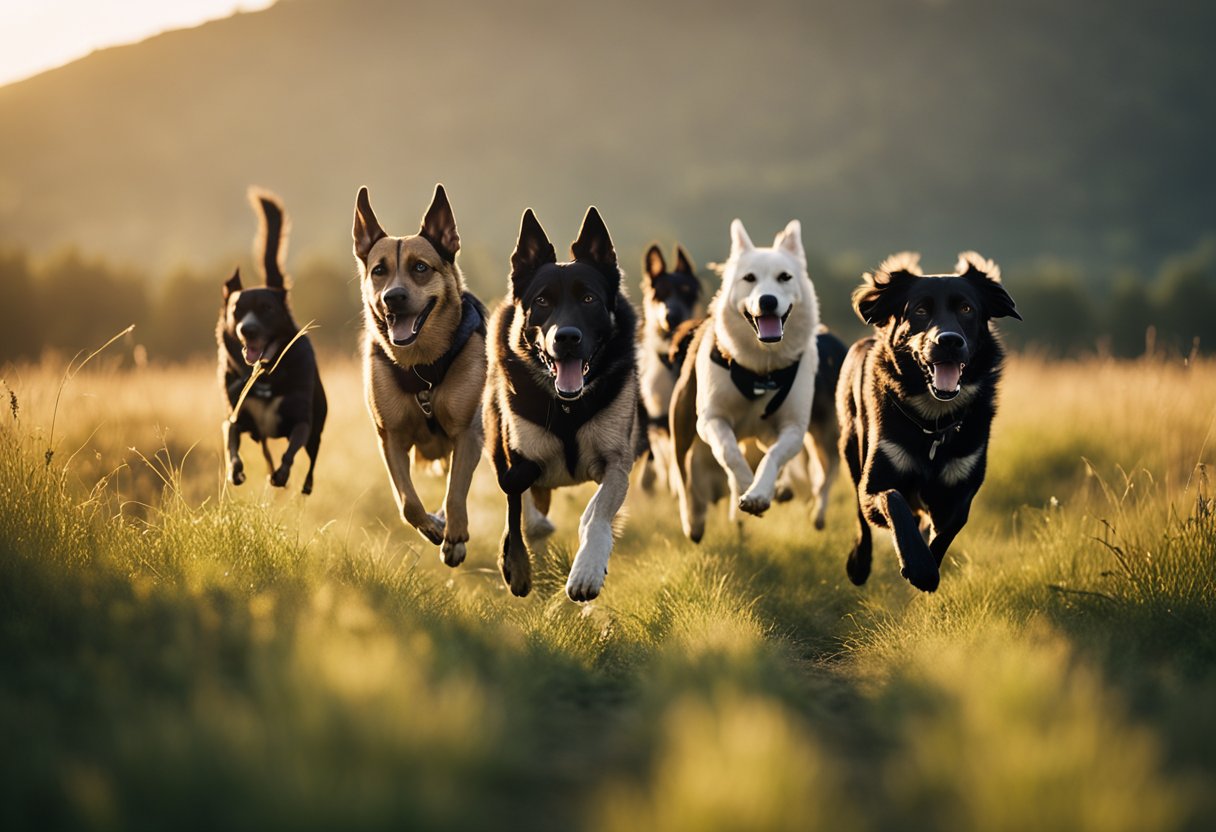group of hunting dogs running