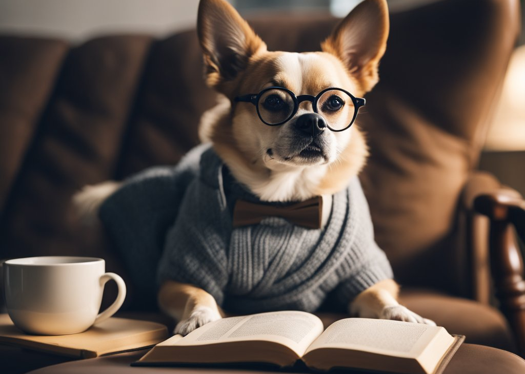 dog reading a book