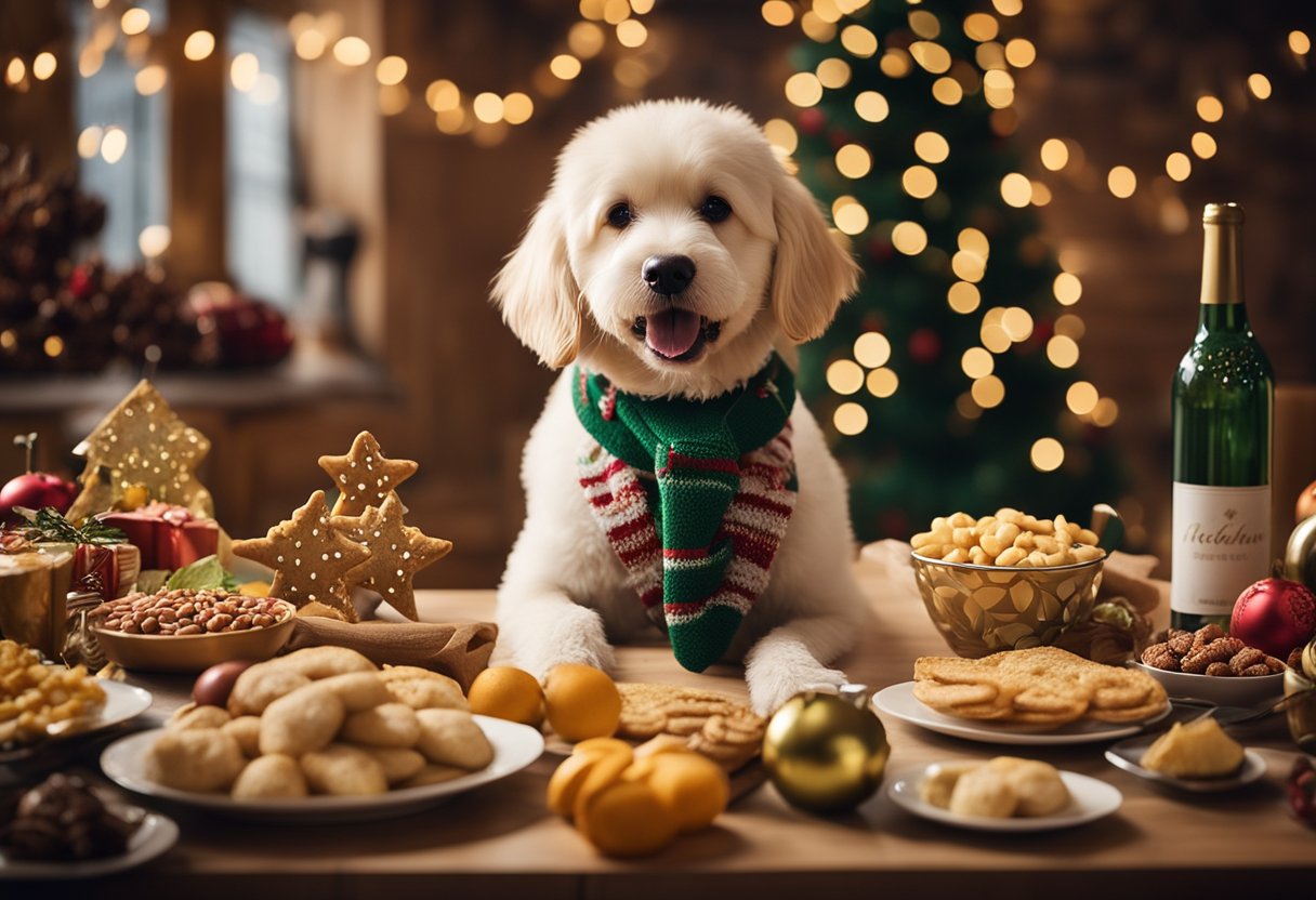 dog with christmas food