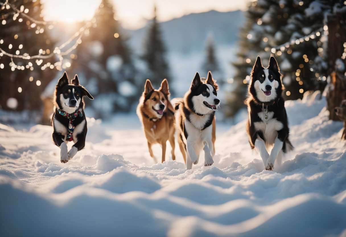 four dogs in the snow