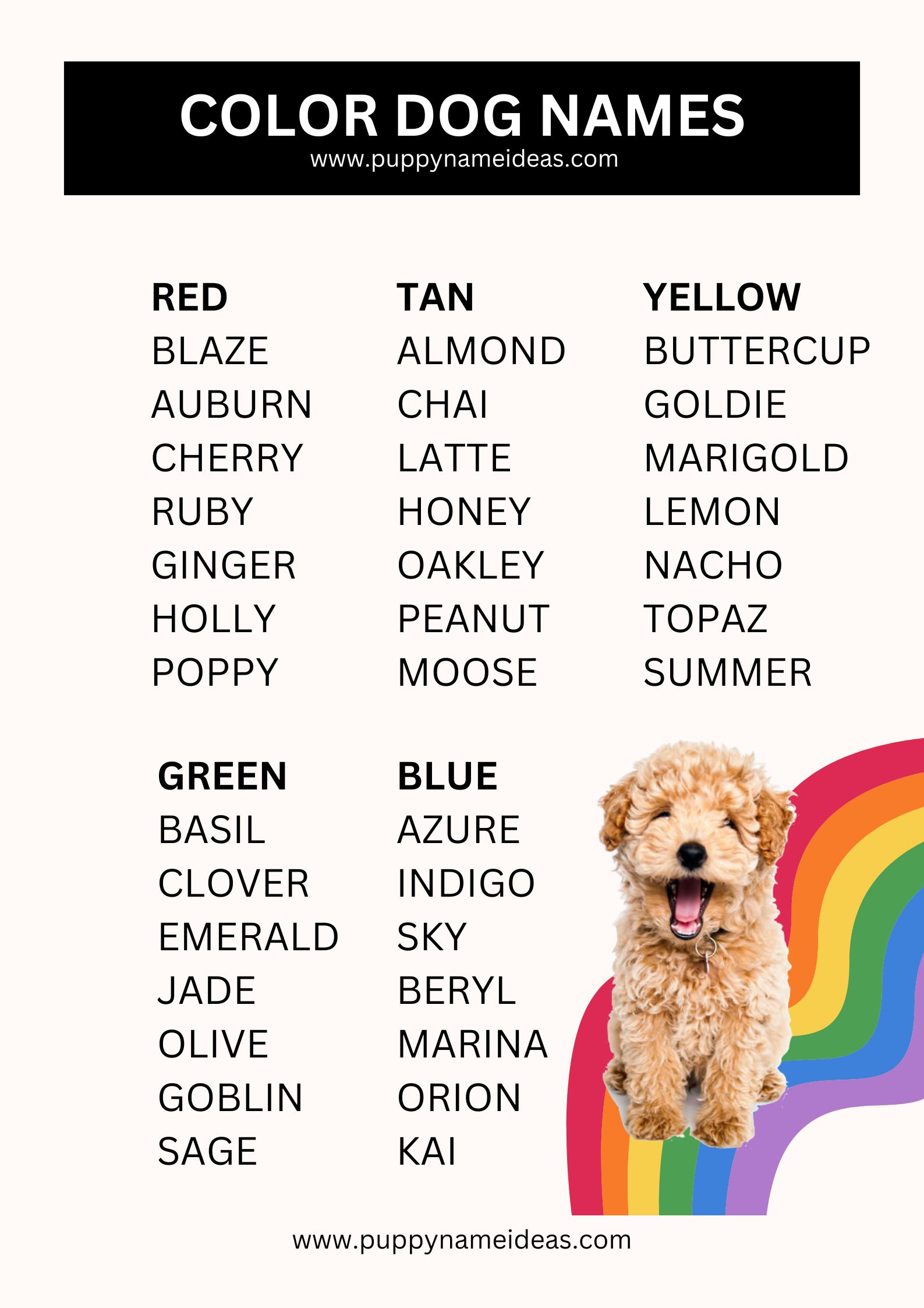 List Of Color Inspired Dog Names