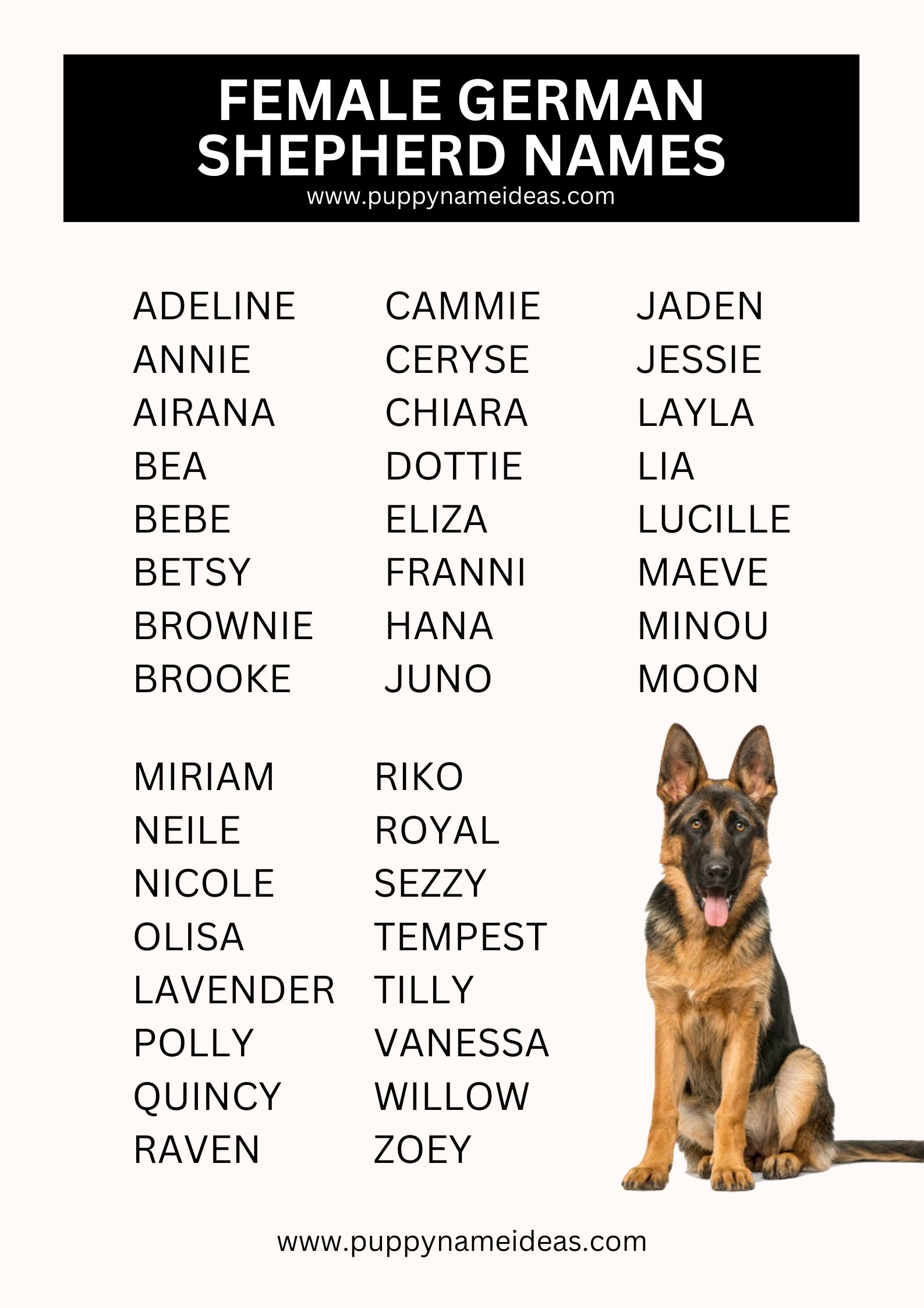 List Of Female German Shepherd Names