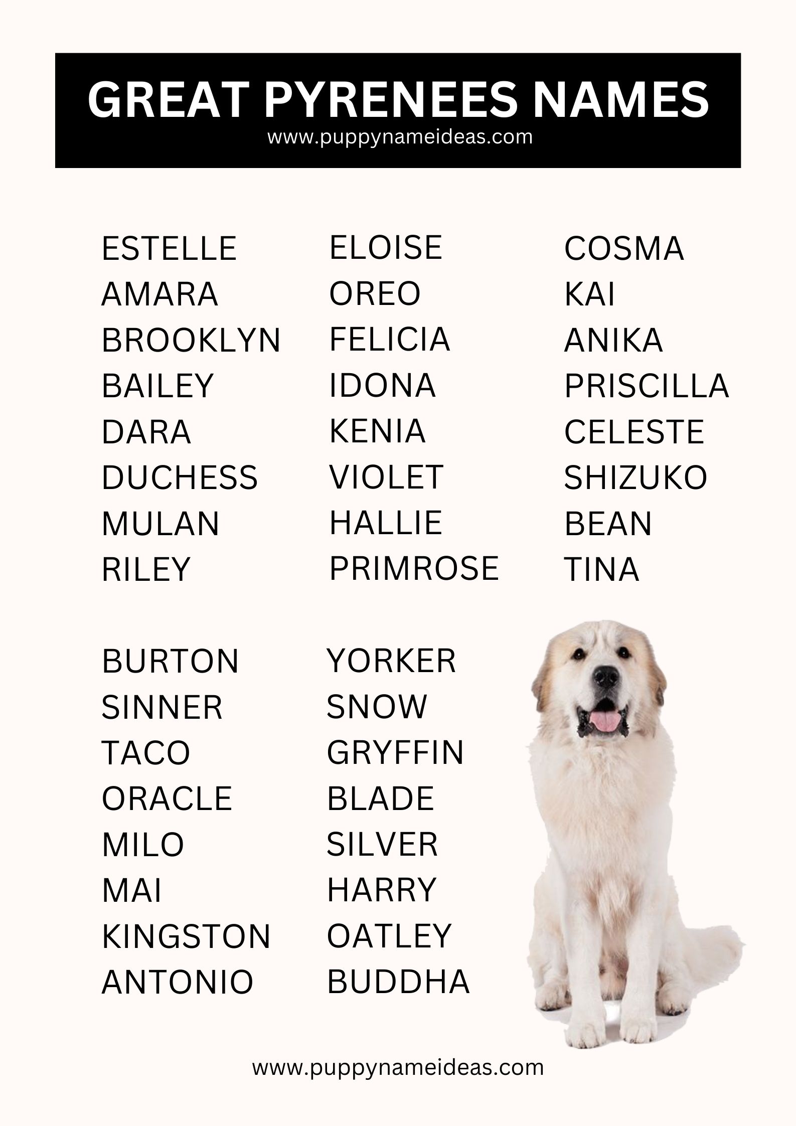 List Of Great Pyrenees Names