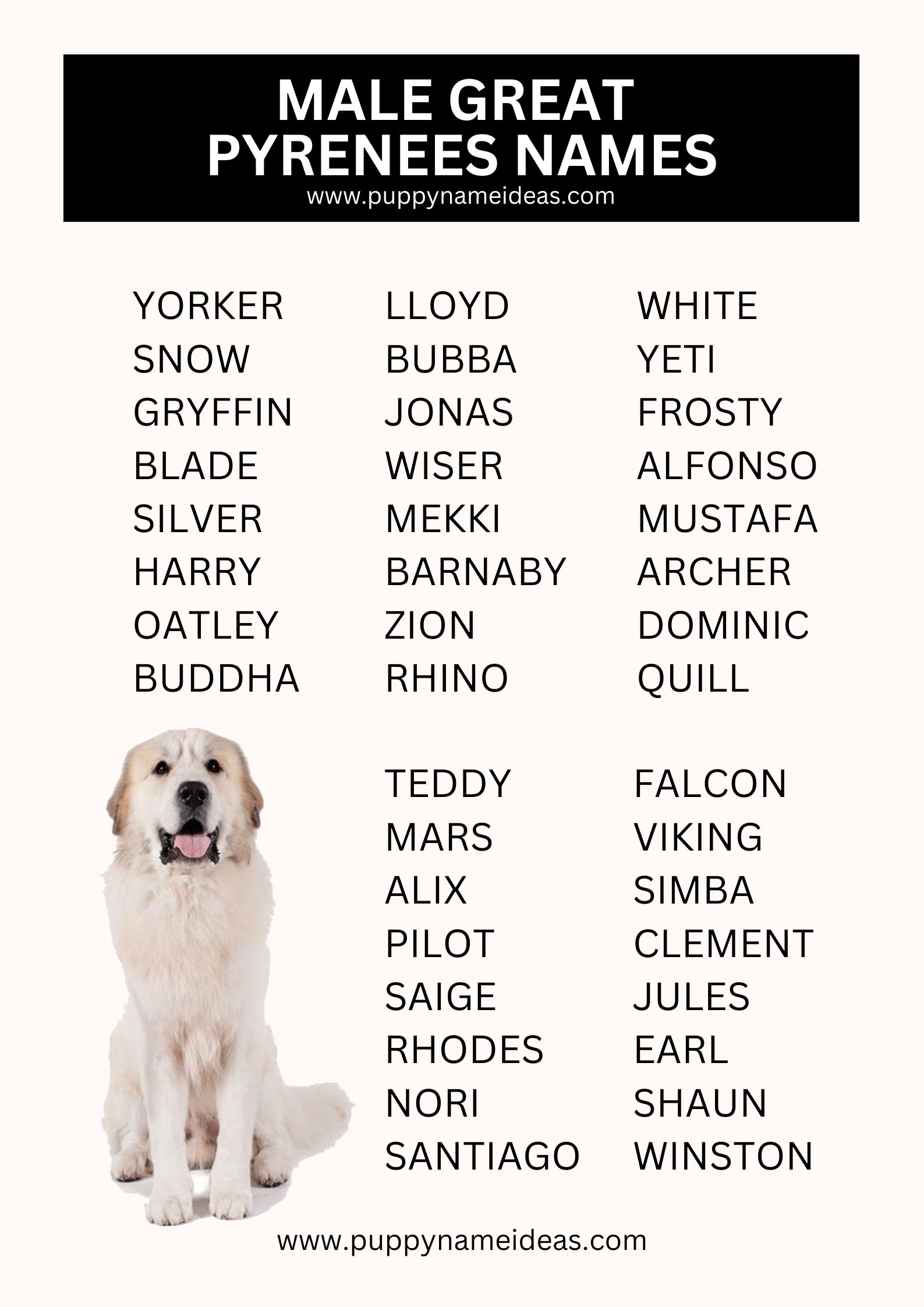 List Of Male Great Pyrenees Names