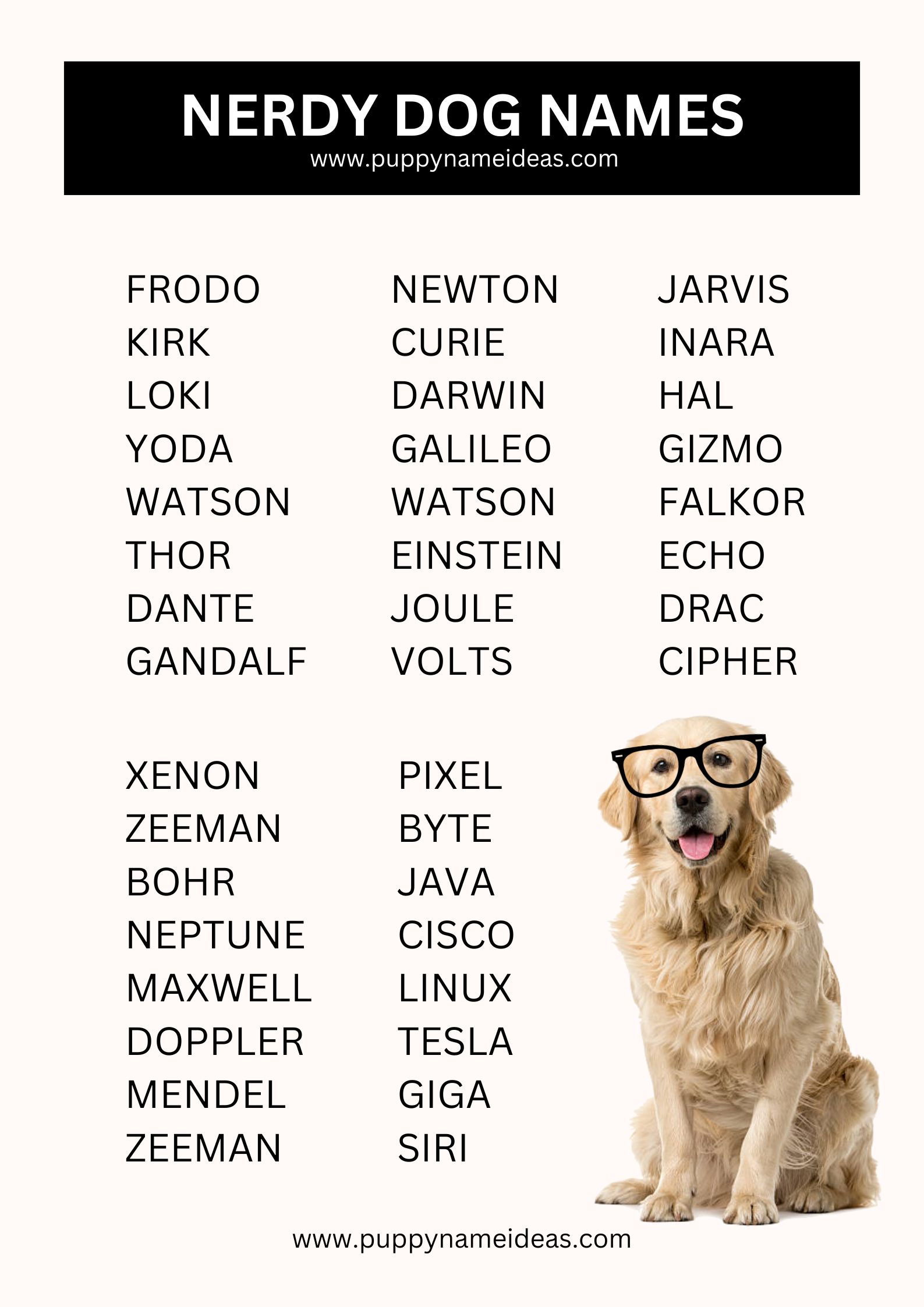 list of nerdy dog names
