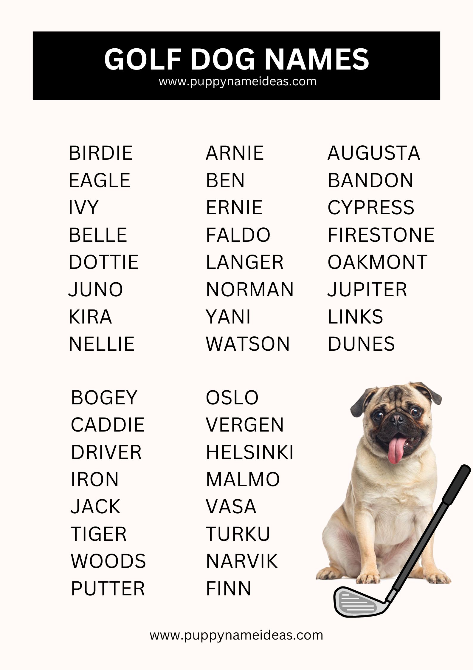 List of Golf Dog Names